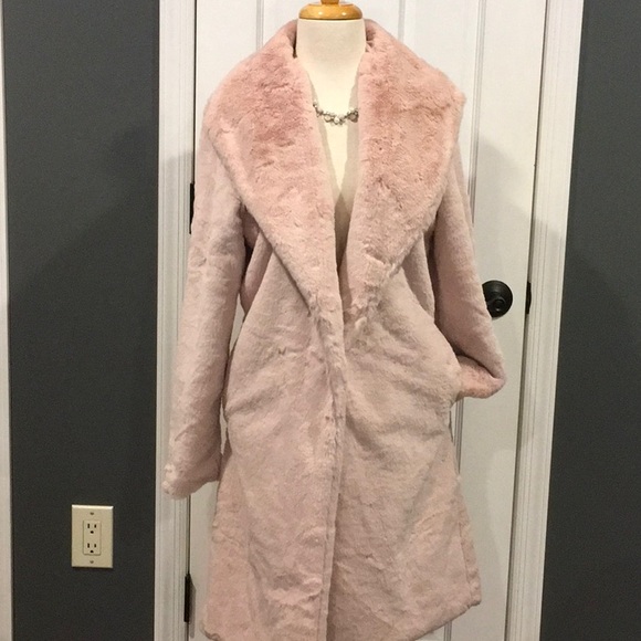 Jackets & Blazers - Blush Pink longline Faux Fur Coat. Only size 4!!!
